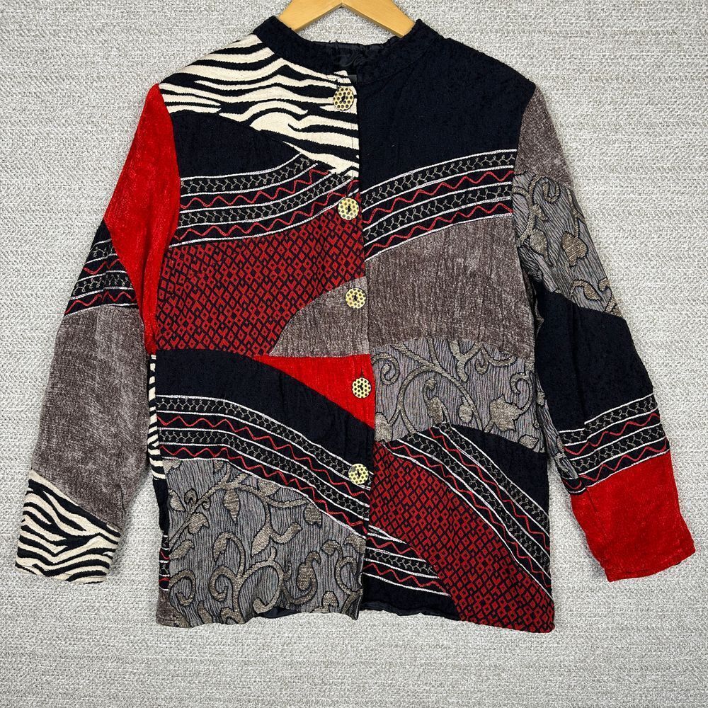 VTG Indigo Moon Sz M Tapestry Jacket Jacquard Boho Patchwork Artsy Animal Zebra